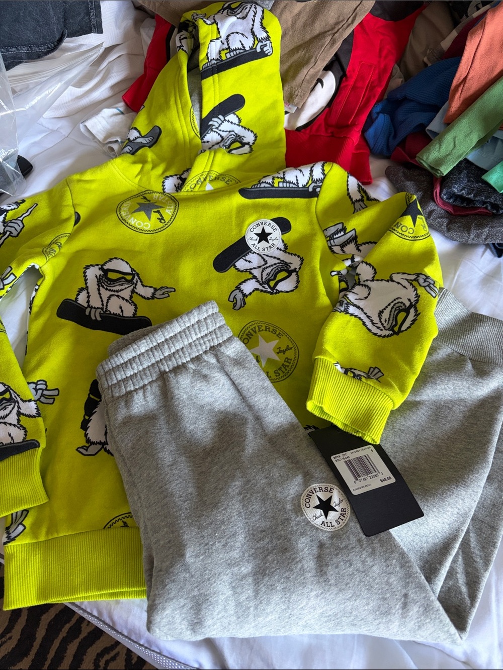 Converse Neon Green Graphic Hoodie with Gray Sweatpants - 5 NWT